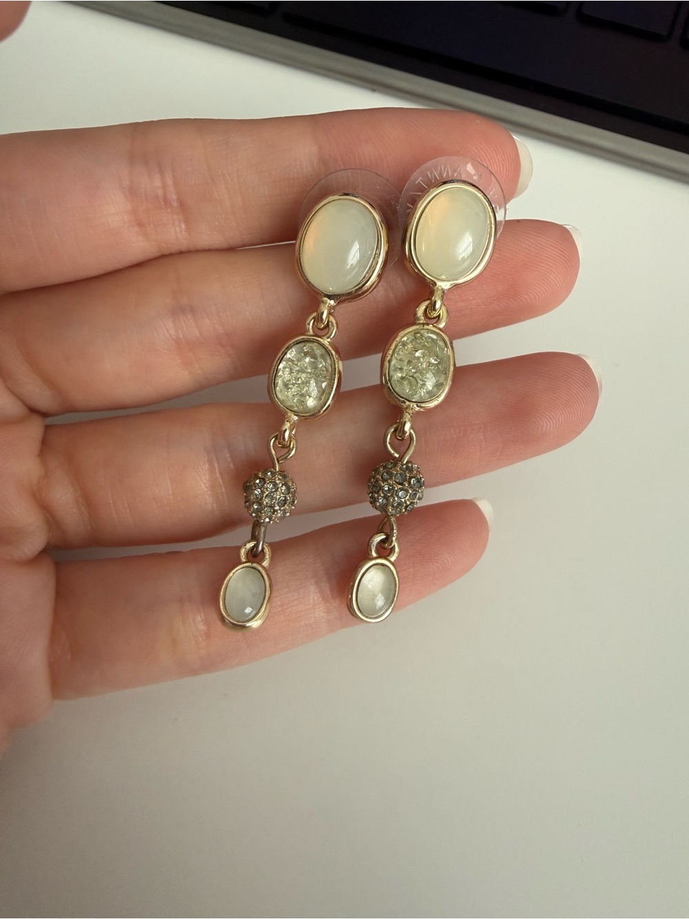 White House Black Market Gold and Ivory Drop Dangle Earrings